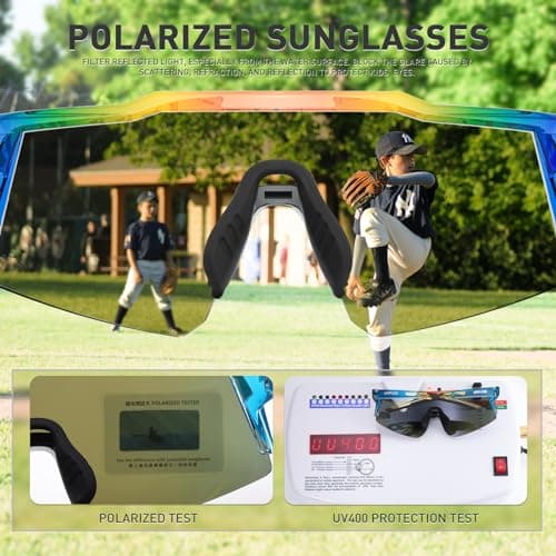 KAPVOE Youth Polarized Sports Sunglasses Kids Baseball Softball Cycling Glasses UV400 Protection for Boys Girls Age 6-12 - Thumbnail 5