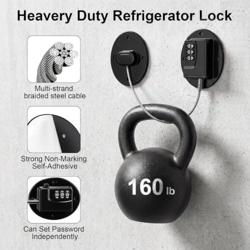 Fridge Lock, Heavy Duty Refrigerator Lock with No Drill Installation, Cabinet Lock for Drawers and Freezer Door, Adhesive Cabinet Safety Latch - Thumbnail 2