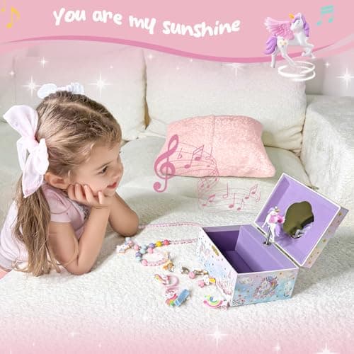 ProCase Unicorn Jewelry Box for Girls, Kids Musical Jewelry Boxes with Spinning Unicorn Doll, Birthday Gifts for Little Girls Children Toddler Ages 3 4 5 6 7 8 -Pink (Box Only) - Thumbnail 6