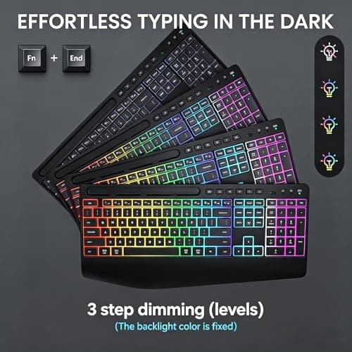 LIZRROT Wireless Keyboard and Mouse Combo - RGB Backlit, 2.4G 2200mAh Rechargeable, Ergonomic Rest, Phone Holder, Sleep Mode, Silent Full-Size Compuer Keyboards with Windows, Mac, PC, Laptop, Black - Thumbnail 2