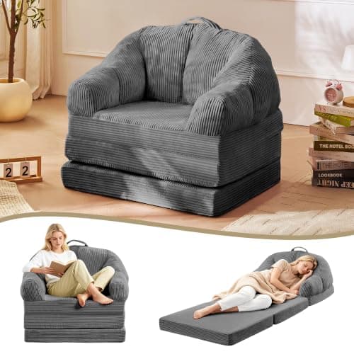 wanan 3-in-1 Folding Sofa Bed, Convertible Boneless Chair to Floor Lounger with Back Support & Portable Handle, Comfy Couch for Small Spaces Living Room Bedroom, Grey - Image 1
