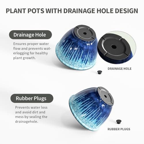 Flower Pots, 8 Inch Plastic Plant Pots for Plants, Set of 4 Planter for Indoor Outdoor Plants with Drainage Hole, Sleek Small Nursery Planting Pot for Home Garden Outdoor Planters(Blue Glaze) - Thumbnail 4