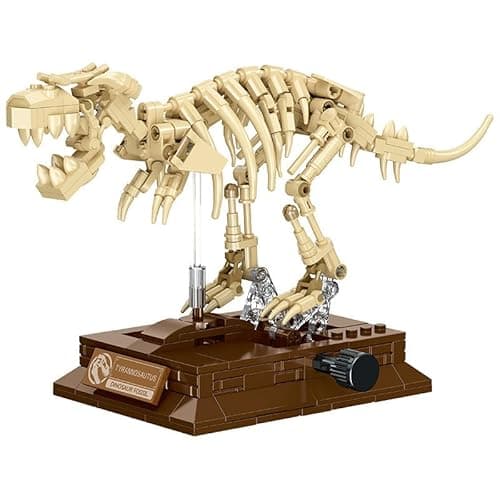 FRIMNS T. Rex Skull Dinosaur Fossil Skeleton Building Set, Movable Dinosaur Fossil T. Rex Model Kit with Tyrannosaurus Rex Display Base, Cool Home Decor Toy Gift for Fossils Lovers and Collectors - Image 1