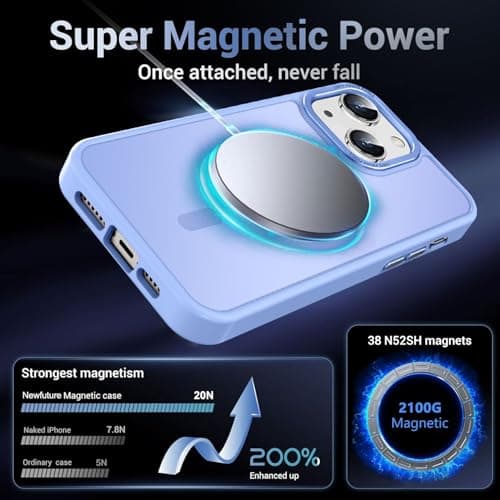 Newfuture Designed for iPhone 13 Case & iPhone 14 Case with Magnetic [13 FT Military Drop Protection] [Compatible with Magsafe] Slim Translucent Shockproof with Anti-Fingerprint Phone Case, Blue - Thumbnail 3