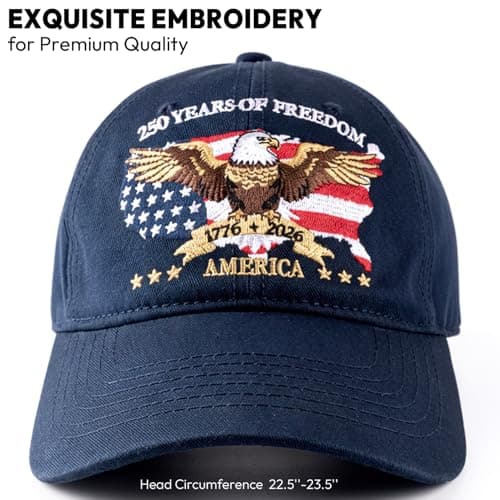spxkd 250 Anniversary USA Hat, Patriotic America Merchandise Baseball Cap, Adjustable USA Hat with Embroidered Design for Men Women (1776-2026) Black Blue - Thumbnail 3