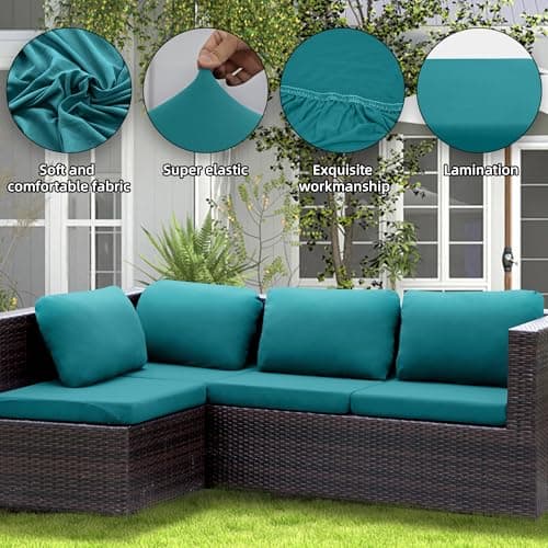 SUKAIKEQA Outdoor Cushion Covers Set,8PCS Patio Furniture Couch Seat Slipcovers, Replacement for Sofa Sectional Chair(Cover，Only) - Thumbnail 3