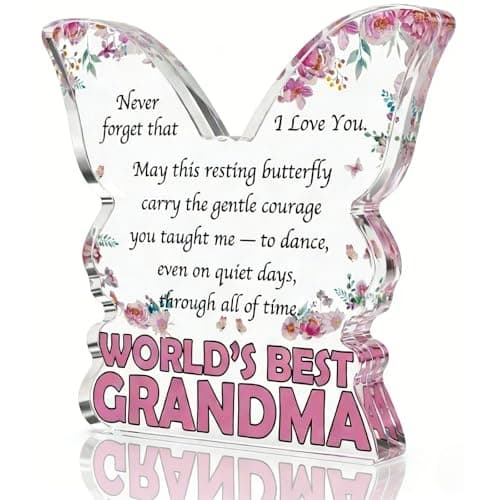 Grandma Gifts from Granddaughter or Grandson, Atarvana 4.7"x4.7"x0.4" Acrylic Keepsake Unique Butterfly Plaque Sign Birthday Mother's Day Present for Nana Grandmother - Image 1