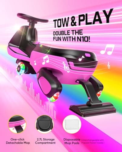 FanttikRide N10 Classic Electric Wiggle Car with Pedal, Type-C Rechargeable Battery, One-Click Detachable Mop, GlideWiz, Anti-Rollover, Flashing Wheels, Bluetooth, Ages 3+, 150 Lbs, Pink - Thumbnail 2