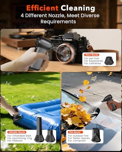 Compressed Air Duster 180000RPM – Super Power Cordless Electric Air Duster with 3-Speed Turbo Fan, Rechargeable Air Blower for Computer, Keyboard, Car, Camera & Home Cleaning - Thumbnail 5