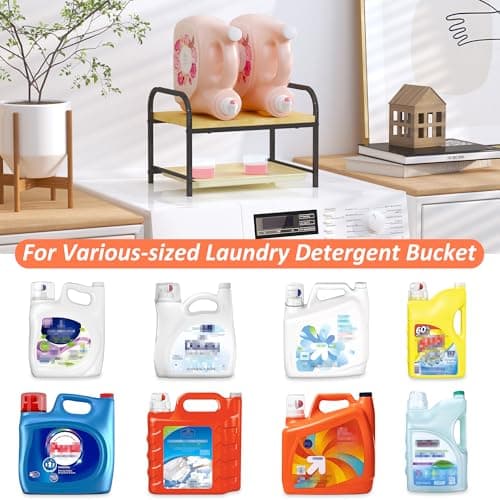 2-in-1 Laundry Detergent Holder & Organizer with Drip Tray, 2-Tier Metal Shelf for Countertop - Soap Dispenser & Storage Stand for Laundry Room, Kitchen, Bathroom, Black - Thumbnail 6