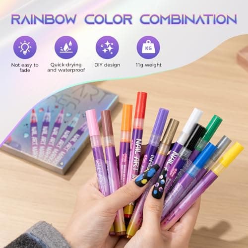 Nail Art Pens, 12 Colors 0.5mm Fine Tip Water-Based Quick-Dry Pens for DIY Nail Design, Doodles & Outlines – Nail Art Kit for Kids, Teens & Beginners - Thumbnail 5