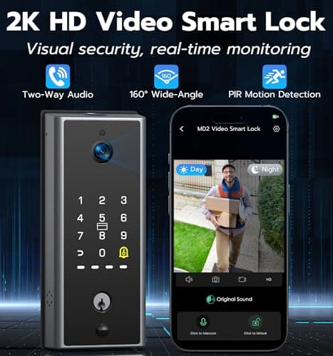 Anweller MD2 Smart Deadbolt Lock with Camera, Fingerprint Keyless Entry Door Lock for Front Door, Built-in WiFi, 10000mAh Battery, Door Sensor, Code Keypad, RFID Card, App Remote Control - Thumbnail 2