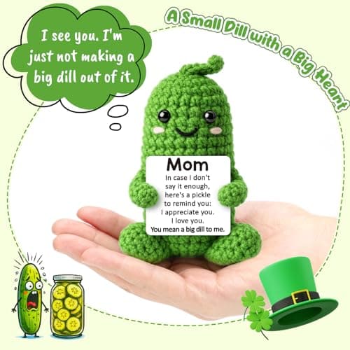 Jettryran Mothers Day Birthday Gifts for Mom from Daughter Son Handmade Positive Crochet Pickle “Big Dill”Gift for Mother in Law Stepmom Bonus First for New Mom I Love You Mama Small Decor - Thumbnail 5