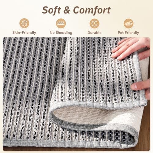 PADOOR Kitchen-Rugs Non Slip Washable, Absorbent Kitchen Mats for Floor, Soft Braided Kitchen-Mat, Farmhouse Kitchen Floor Mat Sink Rugs for Kitchen Floor (Grey and Black, 20"x32") - Thumbnail 3