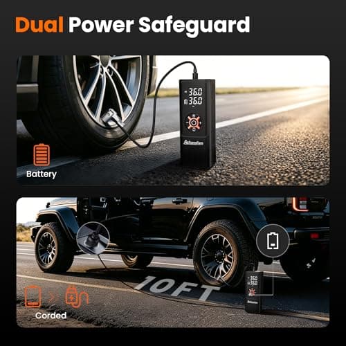 AchansFam S9 Portable Air Compressor, 21s Ultra Fast Inflate, 2 In 1 Tire Inflator with Safety Hammer & Premium Gift Box, Cordless with Dual Power Supply, 150 PSI Electric Air Pump for Car,Bike,Truck - Thumbnail 3