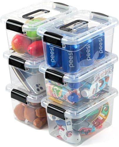 EOENVIVS Plastic Storage Bins with Lids 6 Packs, 7 Quart Storage Organizer Bins with Buckle-Up Latches and Handle, Stackable Storage Containers for Home Pantry Office Classroom Organization, Clear - Image 1