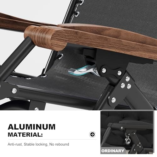 PURPLE LEAF Extra Wide Outdoor Reclining Chair Patio Zero Gravity Chaise Lounge Folding Chair with Removable Cushion Adjustable Headrest for Lawn Camping Beach Pool Black - Thumbnail 5