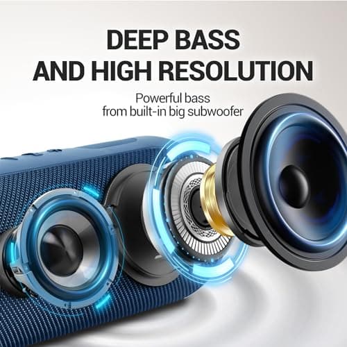 SOWO Waterproof Speaker Bluetooth Wireless- Portable Speaker Loud with Built-in Subwoofer and Tweeter, Extra Bass, Stereo Sound, IP67, Colorful Lights for Party, Outdoor, Camping - Blue - Thumbnail 4