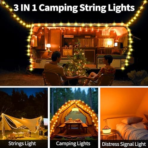 KOBAIBAN Camping String Lights, Rechargeable Tent Lights String with 6 Lighting Modes, 32.8 FT LED Hanging Waterproof Camping Lamp String for Garden, Travel, Decoration Festival Gift (Green Orange) - Thumbnail 2
