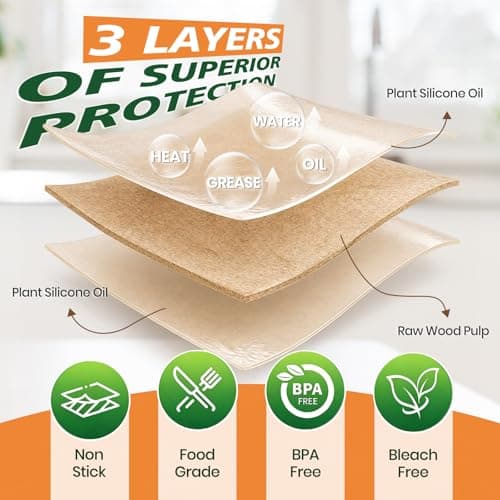 Yarmchahk 200pcs Unbleached Parchment Paper Sheets, 9x13In Precut Cooking Paper Liners for Baking Sheets, Air Fryer, Microwave, Grilling, Oven, Non-Stick,Non-Toxic, Oil Proof, Food Grade - Thumbnail 3
