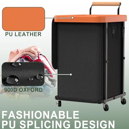 150L (40 Gal) Extra Large Fashion Laundry Basket with Wheels, Rolling Basket Hamper with Handle, Organizer Storage Cart with Sturdy Metal Frame for Laundry Room - Black - Thumbnail 4