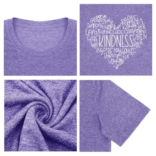 Anbech Women Plus Size Kindness Shirt Cute Heart Graphic Tees Short Sleeve Teacher Tops (Purple, 3X) - Thumbnail 5