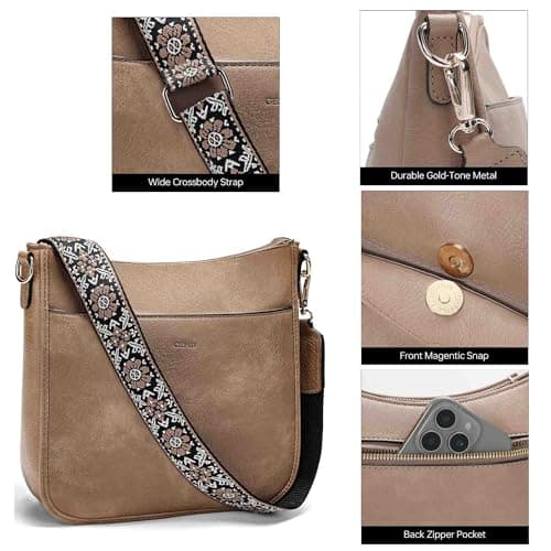 GEMIU Purses for Women Medium Crossbody Purse Crossbody Bags Leather Shoulder Bags with Guitar Strap Light Brown - Thumbnail 3