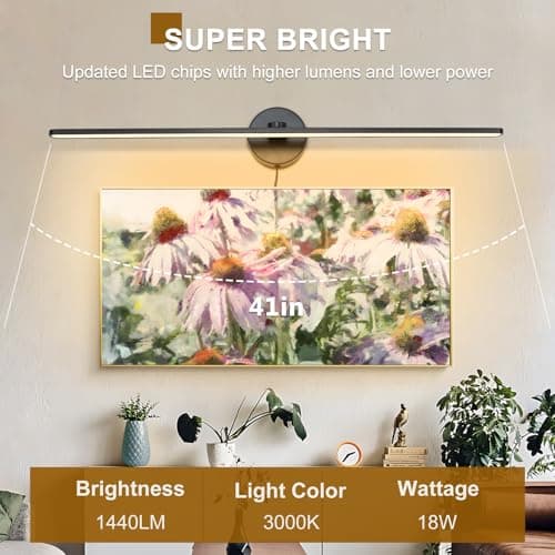 TYhogar 32" Plug in Bathroom Vanity Light Fixtures Modern Black Vanity Lights Over Mirror, 3000k Warm Light Non-Dimmable 18w Eye-Friendly Picture Light Led Wall Lights for Art,Poster,Gallery - Thumbnail 4