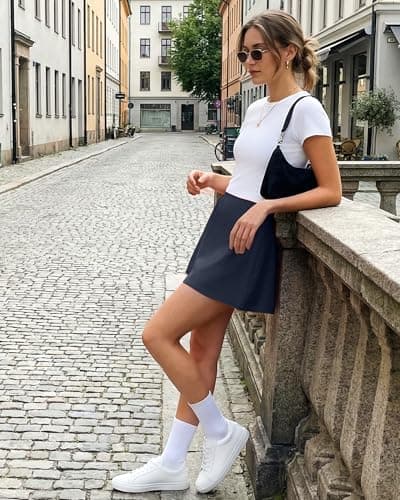 G4Free Golf Skorts for Women with 2 Pockets Lightweight Yoga Waist Ruffle Skirt Inner Shorts Stretchy Athletic A-line Summer Skirt(Dark Navy,L) - Thumbnail 2