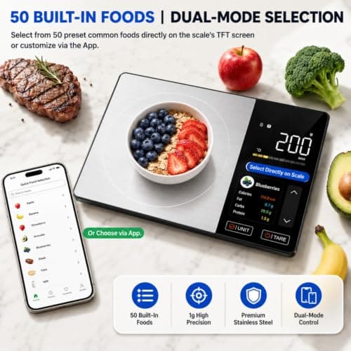 WARMKEY Smart Nutrition Food Scale with TFT Display & App for Daily Reports,Tracks Calories/Fat/Carbs/Protein,1g Precision, 5kg/11lb,50 Built-in Foods 24 Nutrients,Digital Kitchen Scale for Meal Prep - Thumbnail 4