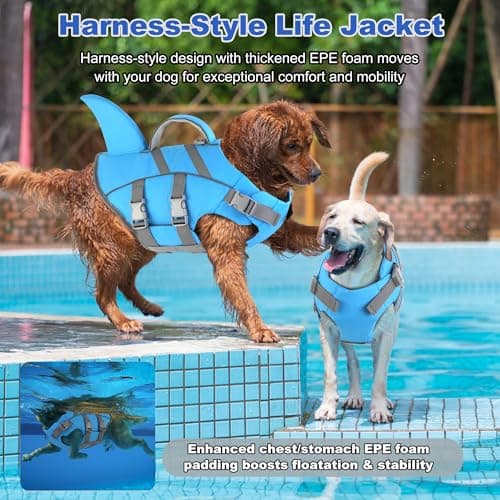 Dogcheer Dog Harness-Style Life Jacket Shark, Reflective Dog Life Vest for Swimming Boating, Adjustable Puppy Swim Vest, Pet Floating Device for Small Medium Large Dogs - Blue, XL - Thumbnail 2