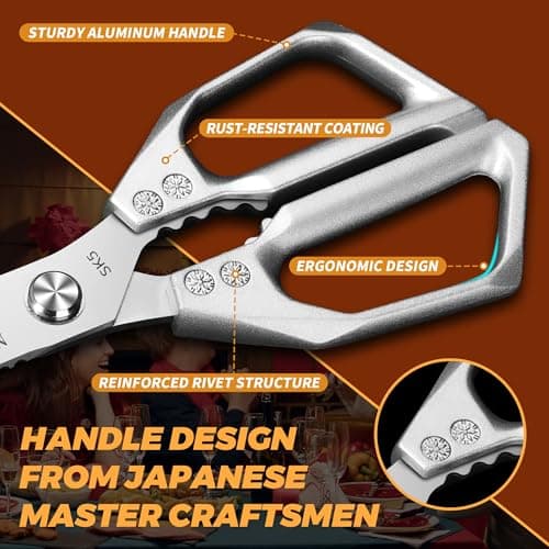 Heavy Duty Kitchen Scissors Food: Cuts 4X Easier with Japanese Steel Blade - Thumbnail 5