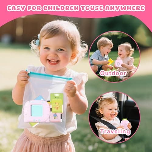 Toddler Talking Flash Cards for 1 2 3 4 5 Year Old Boys and Girls - Language Sensory Learning Device with 224 Sight Words - Montessori,Pocket Speech Therapy,Autism Toys,Christmas Birthday Gift - Pink - Thumbnail 5