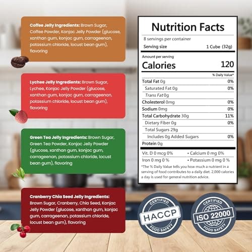 HeySweet Brown Sugar Konjac Jelly Variety Pack | Coffee, Lychee, Green Tea, Cranberry Chia Seed | Vegan, Halal, Gluten-Free, Dye-Free | 8 Counts (makes 40+oz) - Thumbnail 2