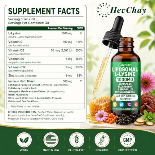 Liposomal Lysine 1000MG Liquid Drops, 16-in-1 L Lysine Supplement for Kids and Adults, Echinacea & Elderberry with Vitamin C, B6, D3, B12 & Zinc for Collagen, Lip, skin & Immune Support, 2 Pack - Thumbnail 2