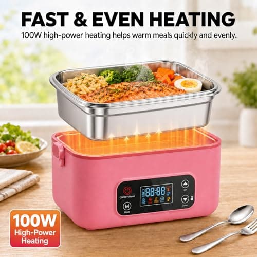 MISS BIG Electric Lunch Box for Women, Cordless Heated Lunch Box, Pink - Thumbnail 3