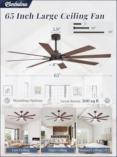 Fanbulous 65 Inch Ceiling Fan with Light and Remote, 6 Speeds Reversible DC Motor Ceiling Fans for Living Room Patio Garage, 3CCT Dimmable LED, 8 Wood Blades, Downrod Mount, Sloped Ceiling Compatible - Thumbnail 6