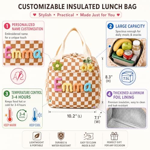 Personalized Corduroy Lunch Bag with Custom Name Insulated, Leakproof, and Reusable. Features Aluminum Foil Lining. Lightweight, Foldable, and Large Capacity Lunch Tote for Work, Office, or Picnic. - Thumbnail 4