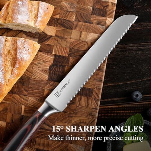 KEEMAKE Bread Knife for Homemade Bread, 8" Sourdough Bread Knife Serrated with Ultra Sharp High Carbon Stainless Steel Blade, Cutting Slicer for Bread Cake Fruit, Ergonomic Handle, Gift Box Included - Thumbnail 4