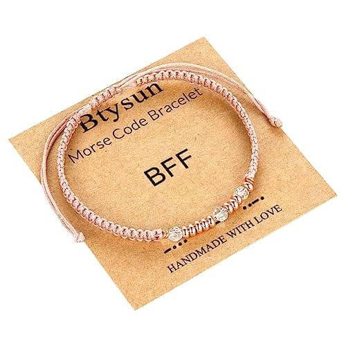Btysun Mothers Day Gifts for Friends, Best Friend Birthday Gifts for Women Morse Code Bracelets for Teens Handmade Braided Bracelet Friendship Bestie Sister Gifts Christmas Jewelry - Image 1