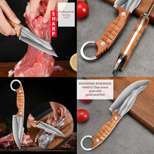 Plys 3-Piece Fixed Blade Hunting Knife Set, 420J2 Stainless Steel Full Tang Survival Knives, Rosewood Non-Slip Handle, Outdoor Camping Hiking Kitchen Knife Not Sheath - Thumbnail 3