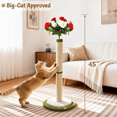 CWV 45" Tall Cat Scratching Post, Cute Rose Flower Scratcher for Indoor Cats & Kittens with Sturdy Base & Natural Sisal Rope - Thumbnail 4