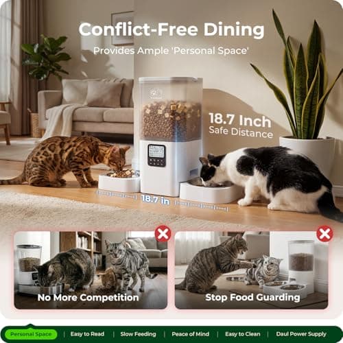 Frienhund Timed Automatic Cat Feeder 2 Cats with Slow Feed: Dual Automatic Dog Feeder with Information Visualization, Programmable Auto Cat Food Dispenser for Multiple Pets,Detachable for Clean-29 Cup - Thumbnail 2