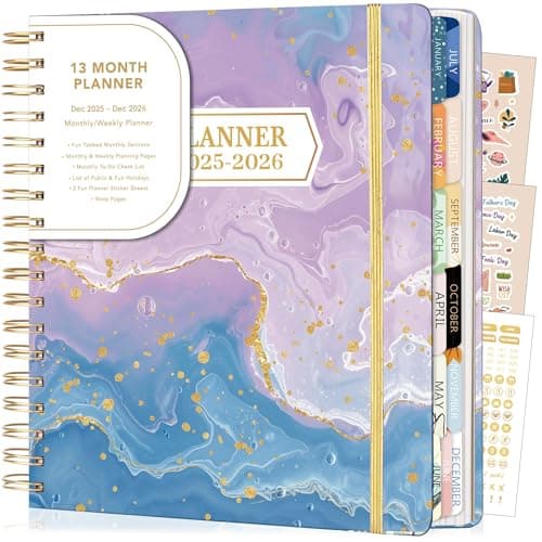 CAGIE 2026 Planner Weekly and Monthly from Dec 2025 to Dec 2026 Hardcover Spiral Bound Calendar Yearly Agenda Planners for Women with Stickers, 8.3 x 9.1, Purple Marble - Image 1