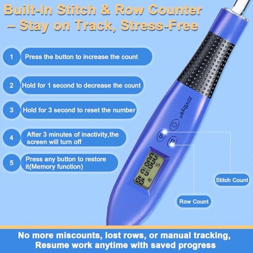 18 Size Light Up Crochet Hook Set with Digital Counter, Ergonomic Crochet Hooks for Arthritic Hands, 2.0–14.0mm Interchangeable Crochet Hooks with Case, Rechargeable and Beginner-Friendly - Thumbnail 5