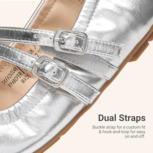 DREAM PAIRS Girls Dress Shoes Slip on Ballerina Flats Mary Jane Ballet Shoes for Wedding/Party,Size 5 Big Kid,Silver,SKFA26004K - Thumbnail 6