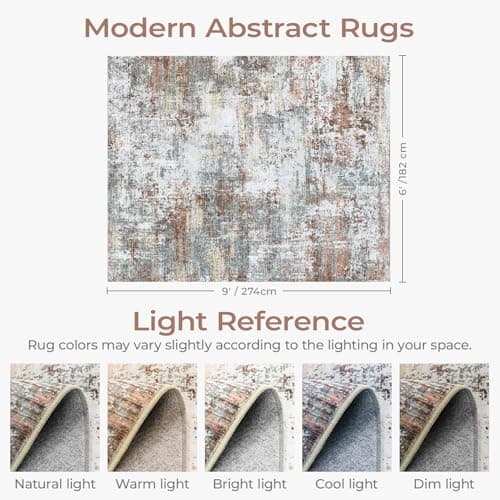 Carpelux 6x9 Area Rugs for Living Room, Abstract Rug with Non-Slip Rubber Backing, Machine Washable Modern Colorful Carpet, Bedroom Dining Under Table, Soft Low Pile, Rust Red - Thumbnail 2
