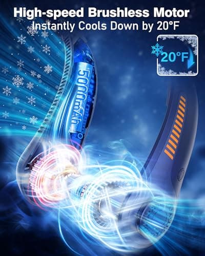 EYERZ Portable Neck Fan - Rechargeable Personal Fan with Neck Support, 5-Speed Quiet Lightweight Long Lasting Neck Fan, Fathers Day, Mothers Day Gifts, Full Surround Cooling for Travel, Hot Flashes - Thumbnail 3