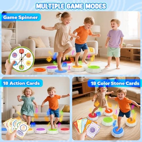 SOTAONE Rainbow Stepping Stones for Kids - Non-Slip Sensory Jumping Stone Toys, Toddler Obstacle Course Develop Balance Coordination Skills, Indoor Outdoor Play, Boy Girl Gifts, 6PCS with Light Up - Thumbnail 3