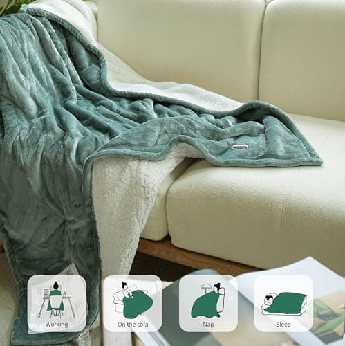 Templewet Heated Blanket Electric Throw 50" x 60" -Heated Throw Blanket with 4 Heating Levels & 3 Hours Auto Off,Machine Washable,ETL & FCC Certification(Lake Green) - Thumbnail 4